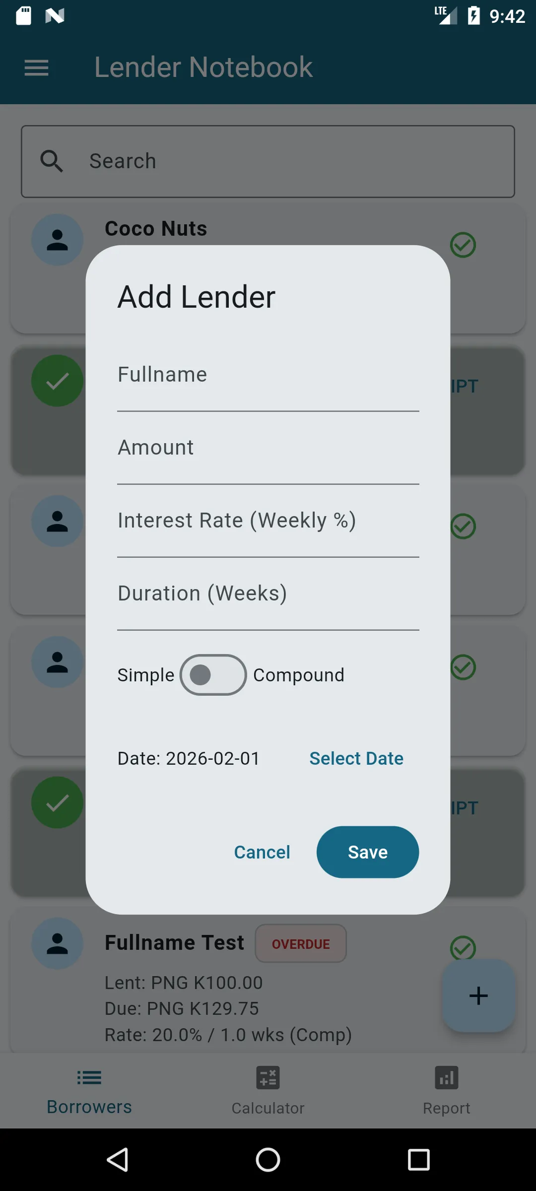 Lender Notebook Screen 9