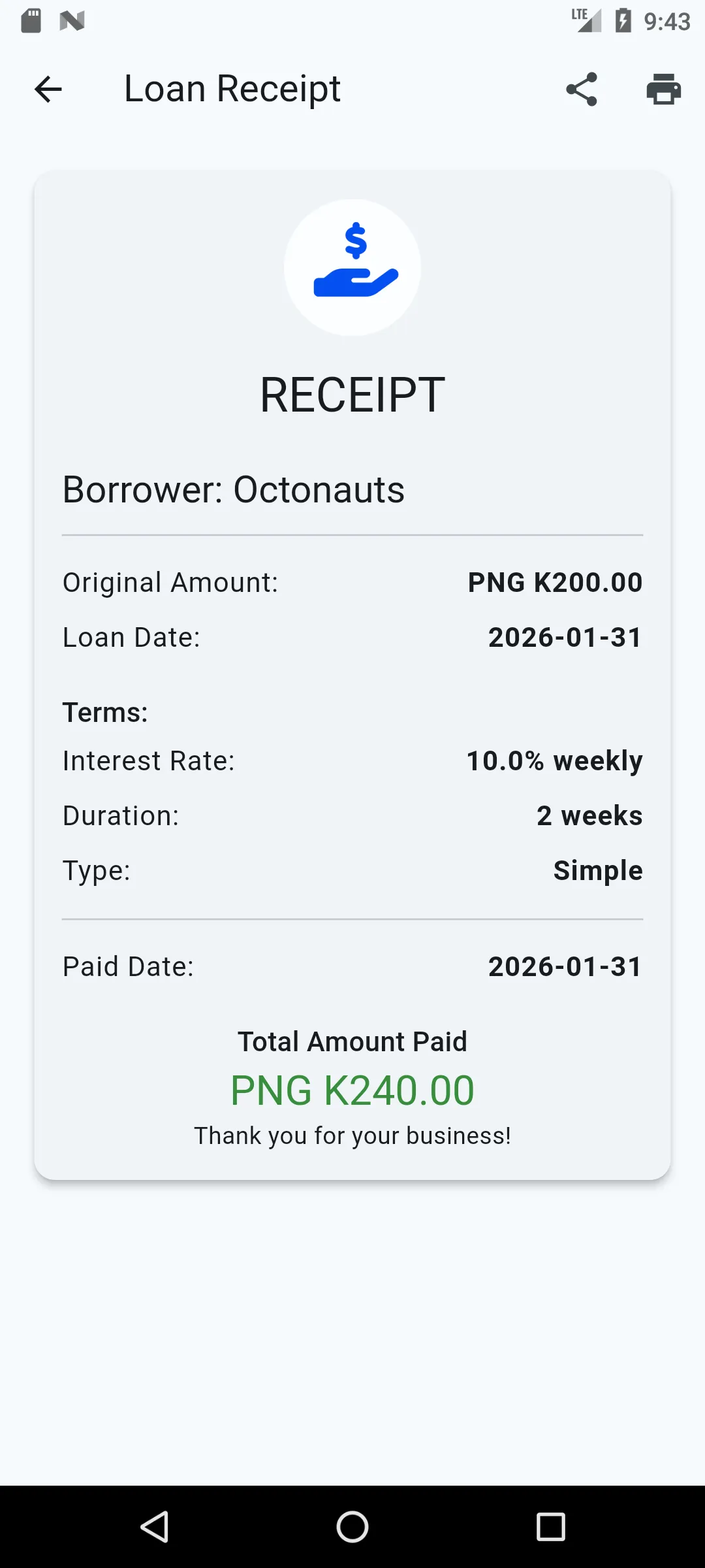 Lender Notebook Screen 10